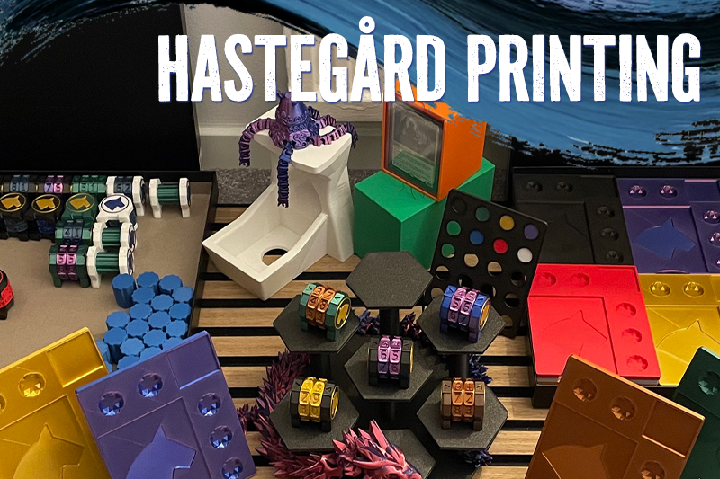 3D-printade speltillbehör.